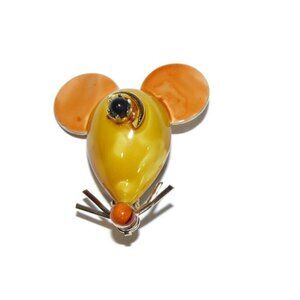 Cute Orange and Yellow Enamel Mouse Brooch